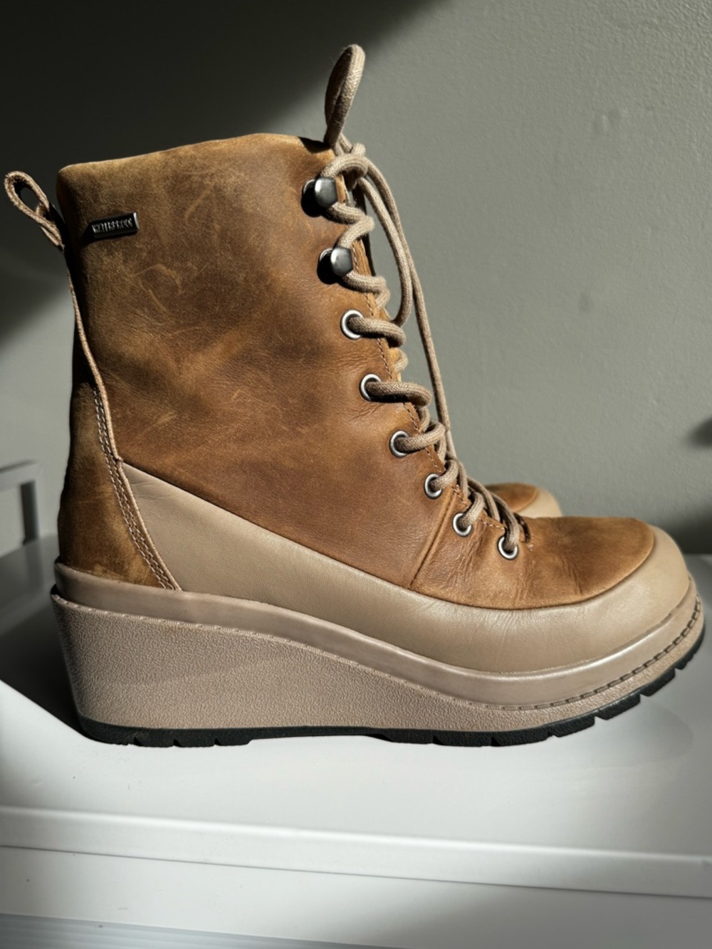 The Original Muck Waterproof Tan Suede Wedge Lace Boots
